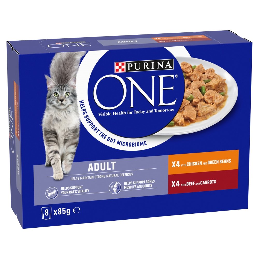 Purina One Adult Cat Chicken & Beef Pouches 8 x 85g