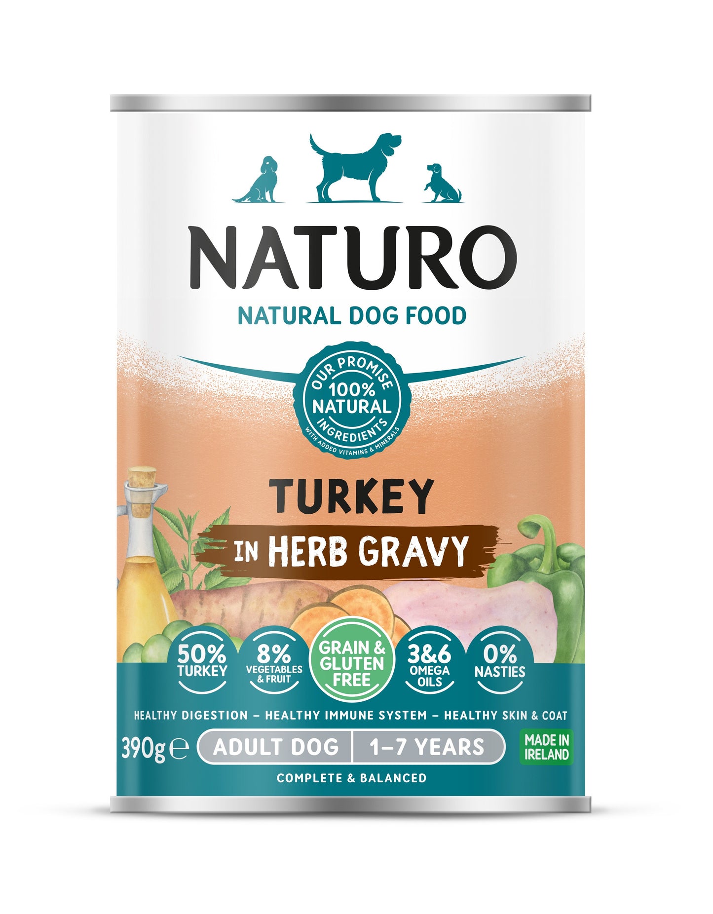 Naturo Adult Grain & Gluten Free Turkey in Herb Gravy Tins 390g