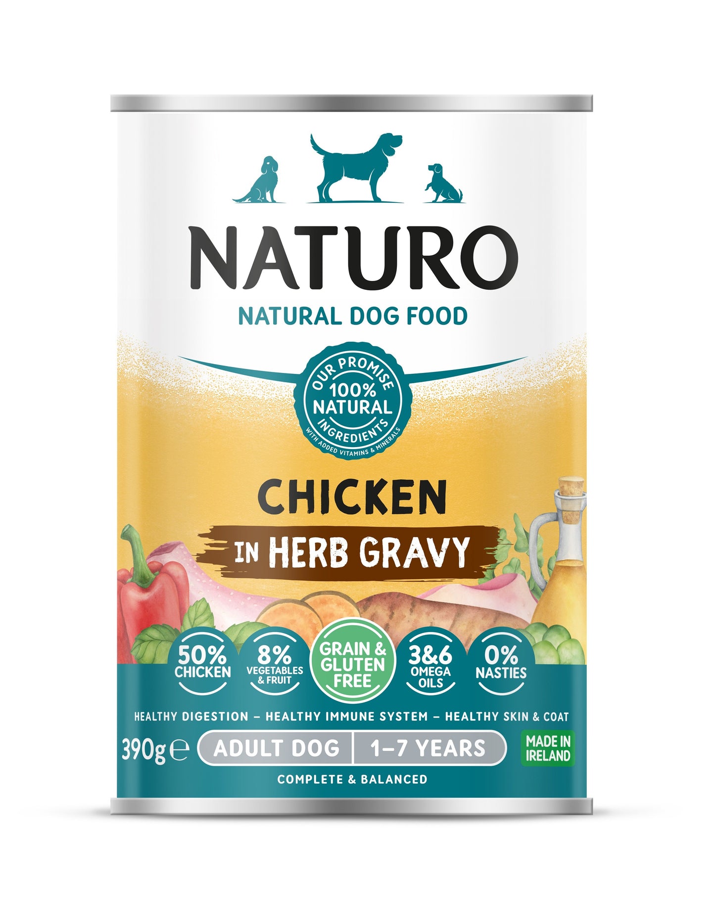 Naturo Adult Grain & Gluten Free Chicken in Herb Gravy Tins 390g