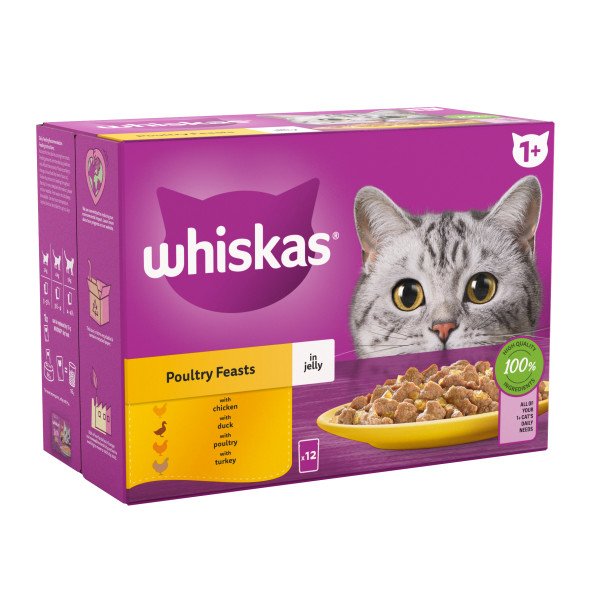 Whiskas Adult 1+ Poultry Feasts in Jelly Pouches 12 x 85g
