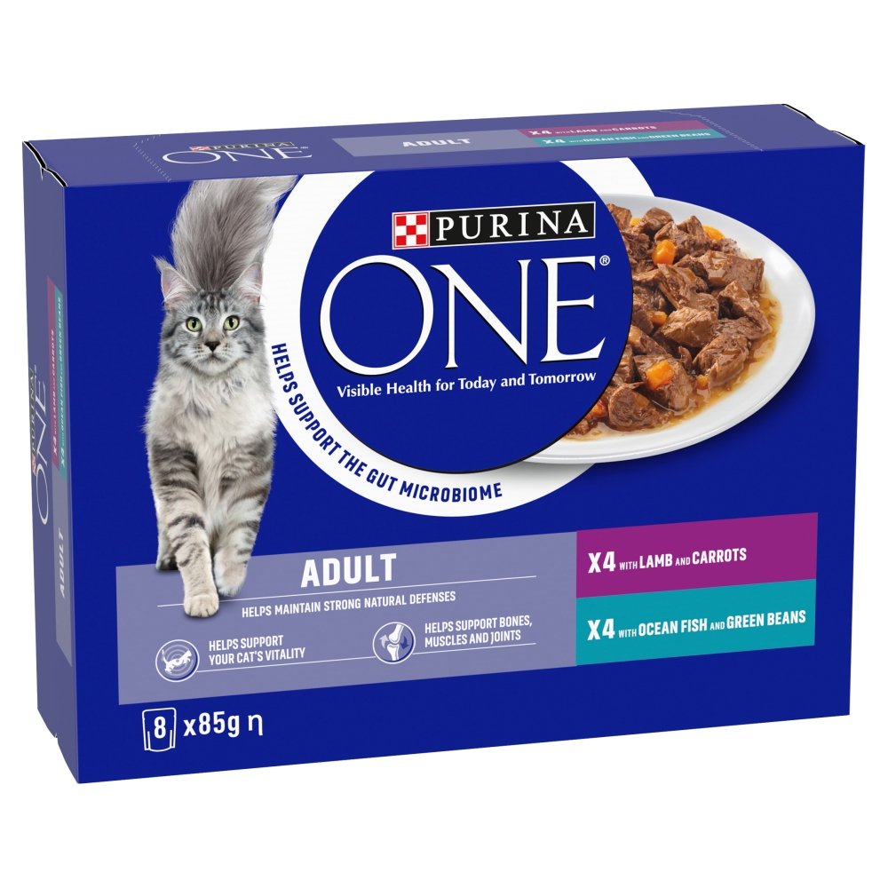 Purina One Adult Cat Fish & Lamb Pouches 8 x 85g