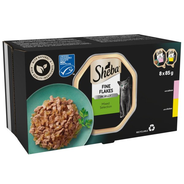 Sheba Fine Flakes Mixed Selection in Jelly Trays 8 x 85g