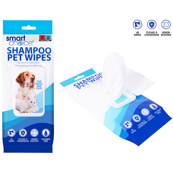 Smart Choice Pet Shampoo Wipes 40 Pack