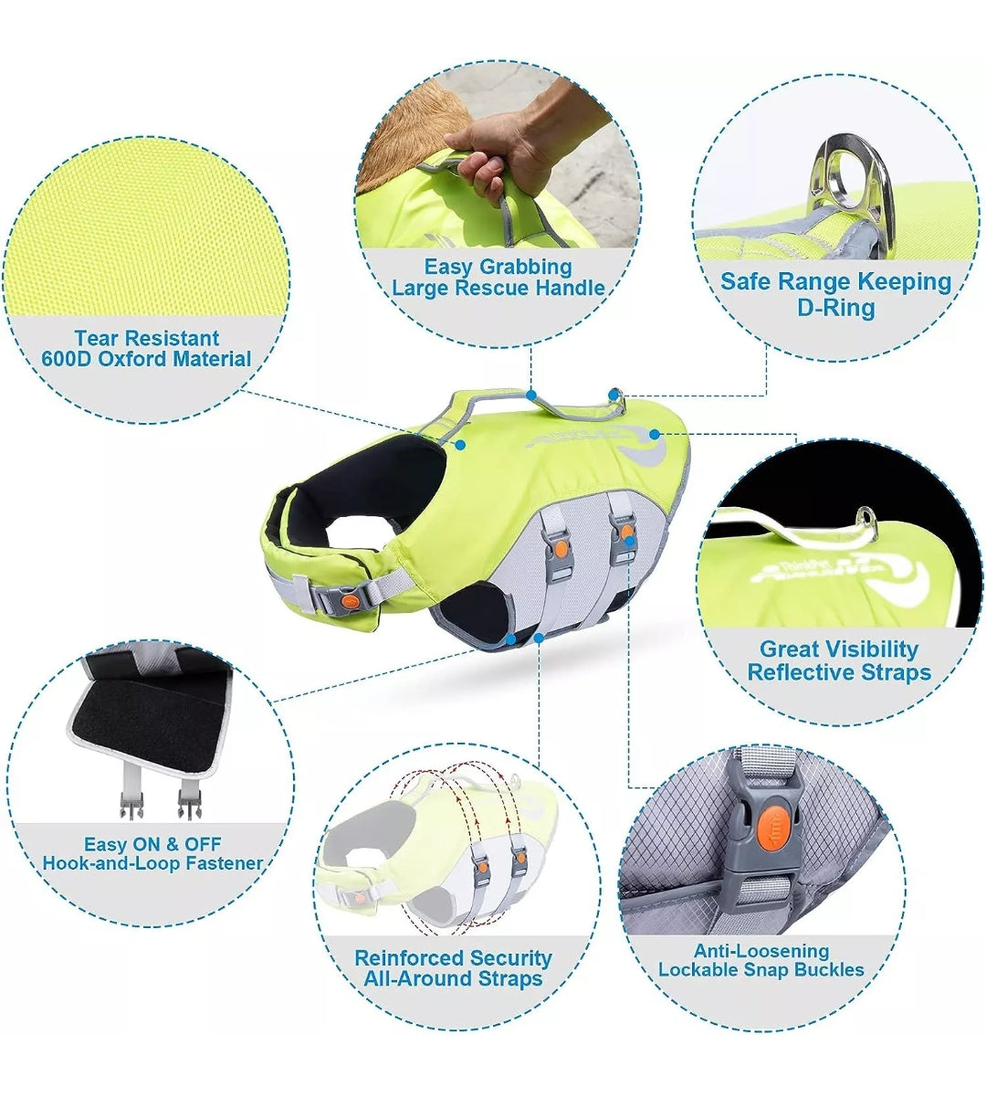 ThinkPet - Dog Life Jacket, Size XL, Green