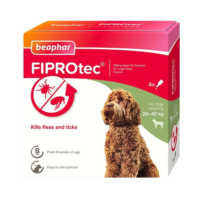 Beaphar FIPROtec Flea & Tick Spot On for Large Dogs (20-40kg) 4 pipettes