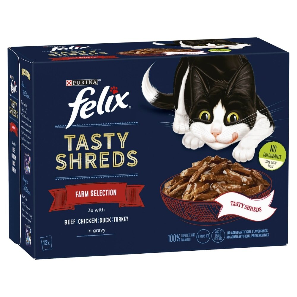 Felix Pouches Tasty Shreds Farm Selection in Gravy 12 x 80g