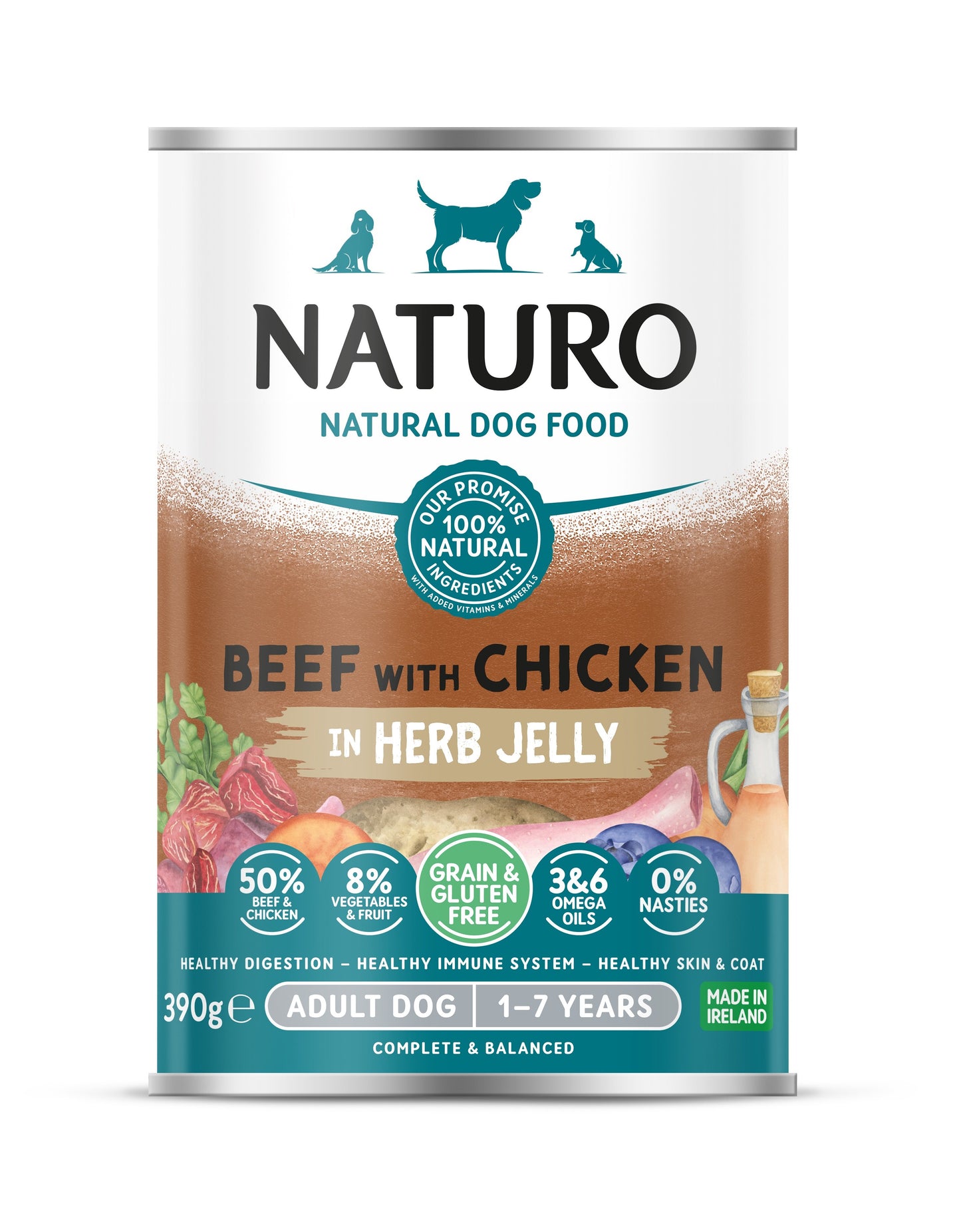Naturo Adult Grain & Gluten Free Beef with Chicken in Herb Jelly 390g