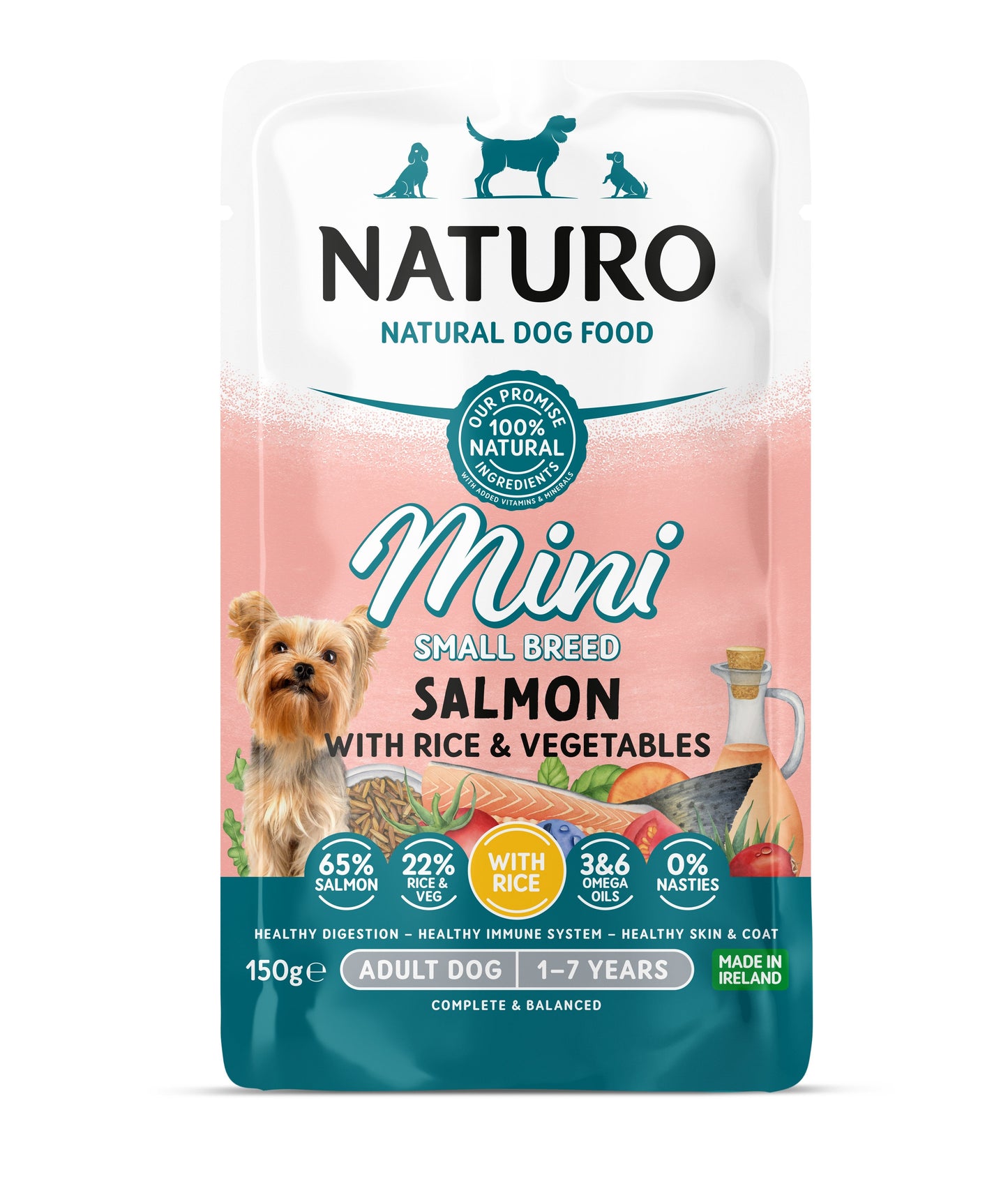Naturo Adult Mini Salmon with Rice & Veg Pouches 150g