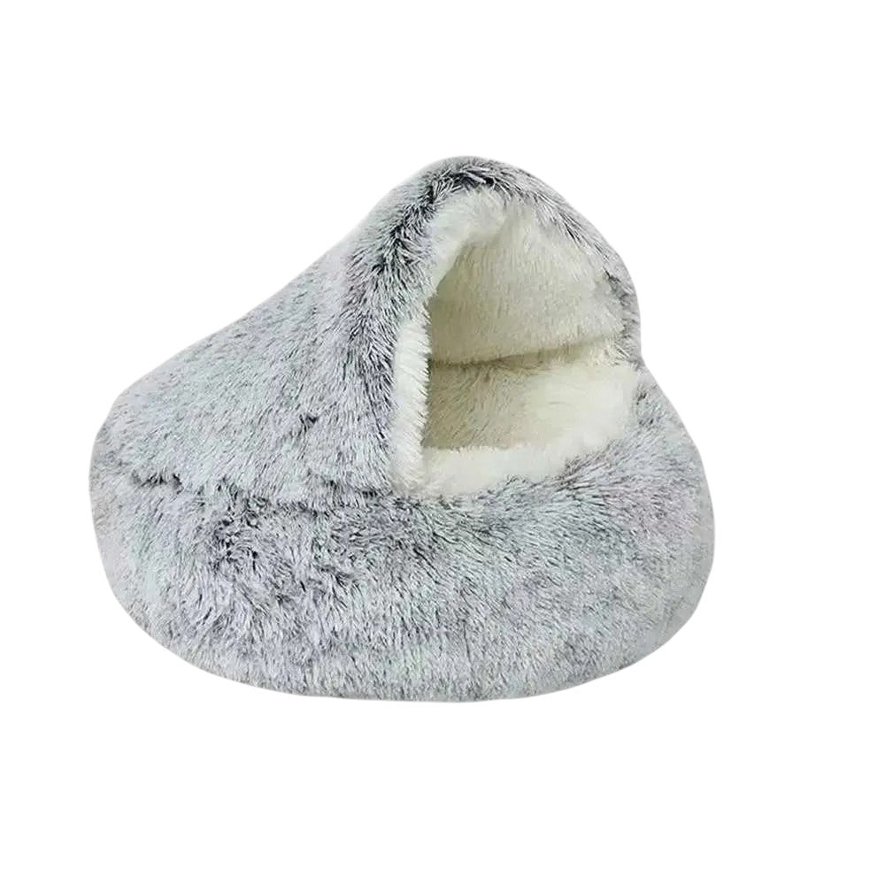 Plush Cozy Cave Pet Bed | Classic Grey Calming Nest for Dogs & Cats