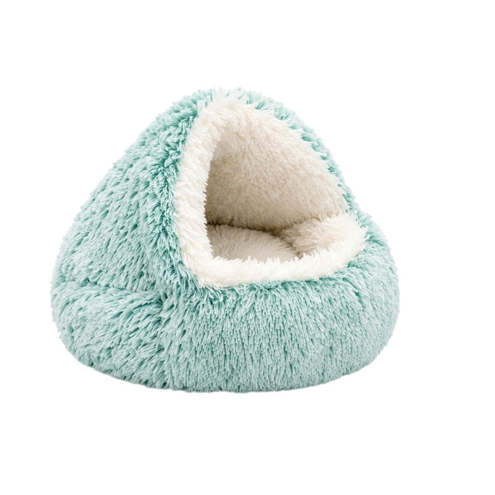 Plush Cozy Cave Pet Bed | Mint Green Calming Nest for Dogs & Cats