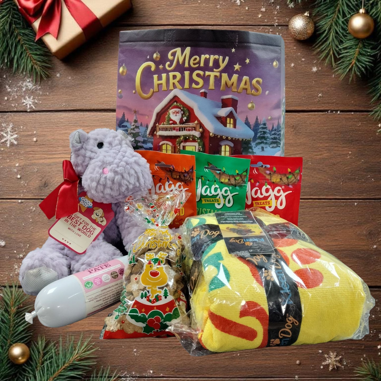 Christmas Dog Gift Bag with a Hippo π
π»