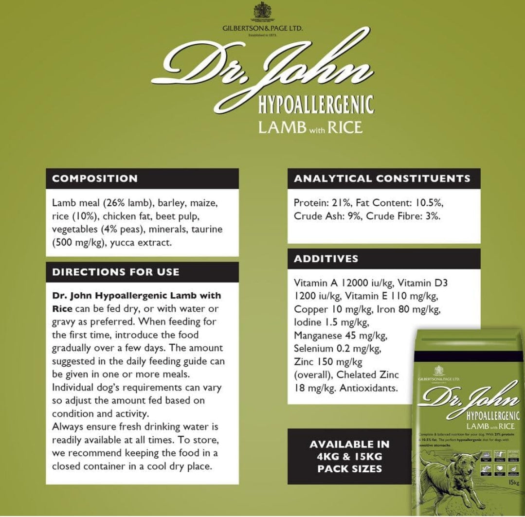 Dr John Hypoallergenic Lamb with Rice 12.5kg