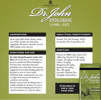 Dr John Hypoallergenic Lamb with Rice 12.5kg