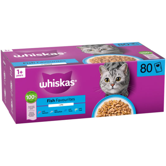 Whiskas Adult 1+ Fish Favourites in Jelly Pouches 85g x 80