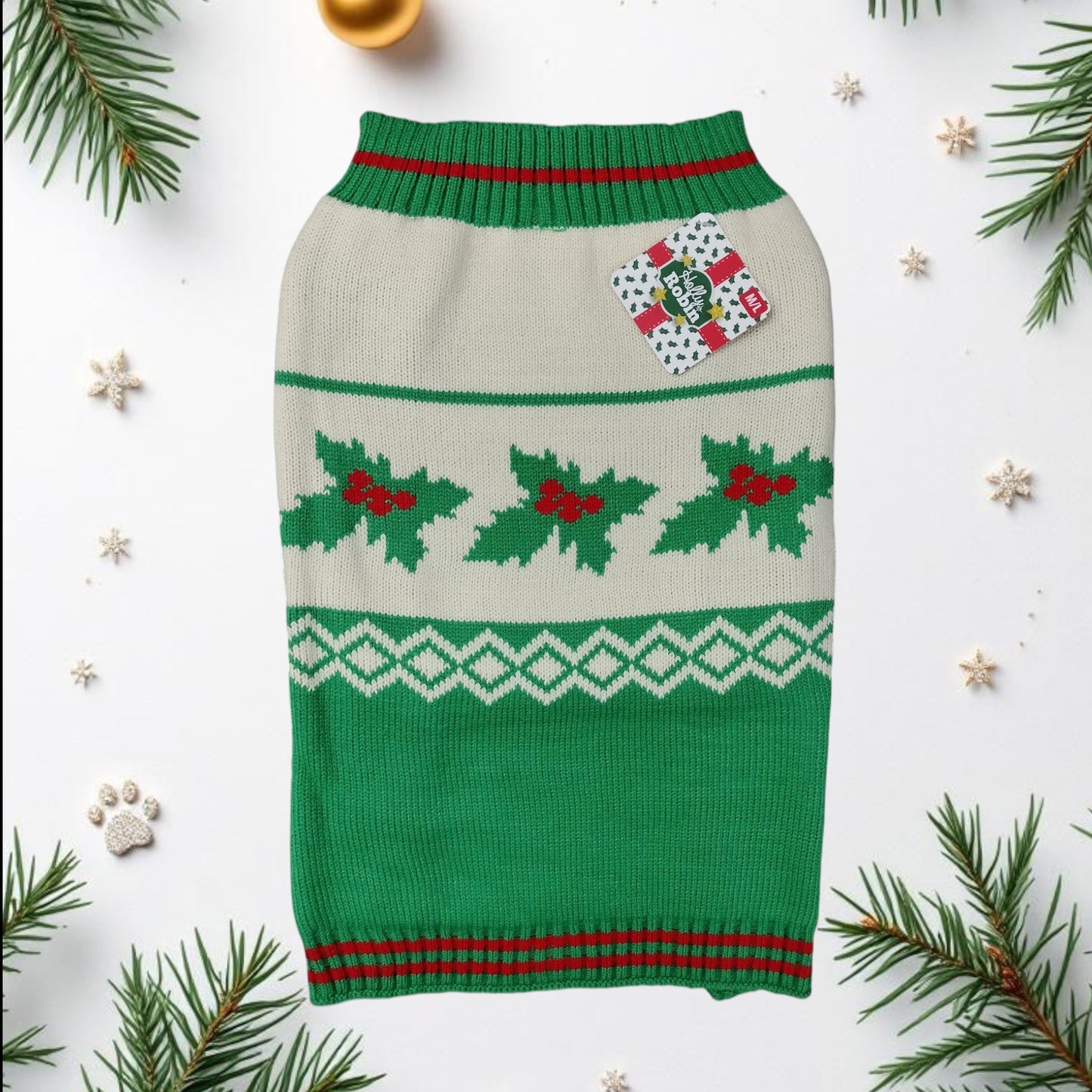 Christmas sweater - green branch with rowan Small