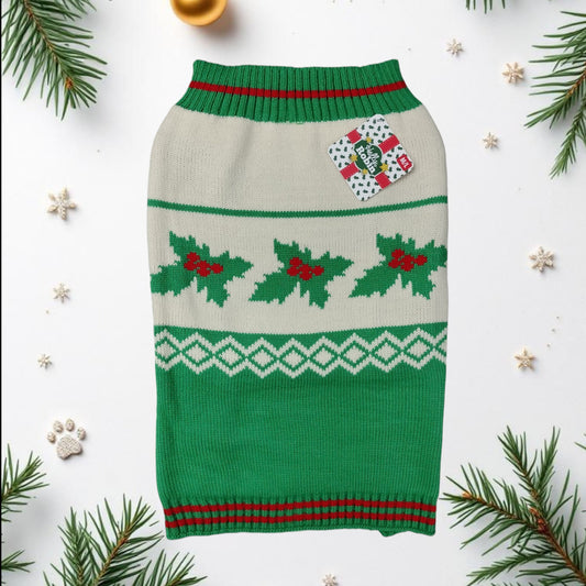 Christmas sweater - green branch with rowan Small